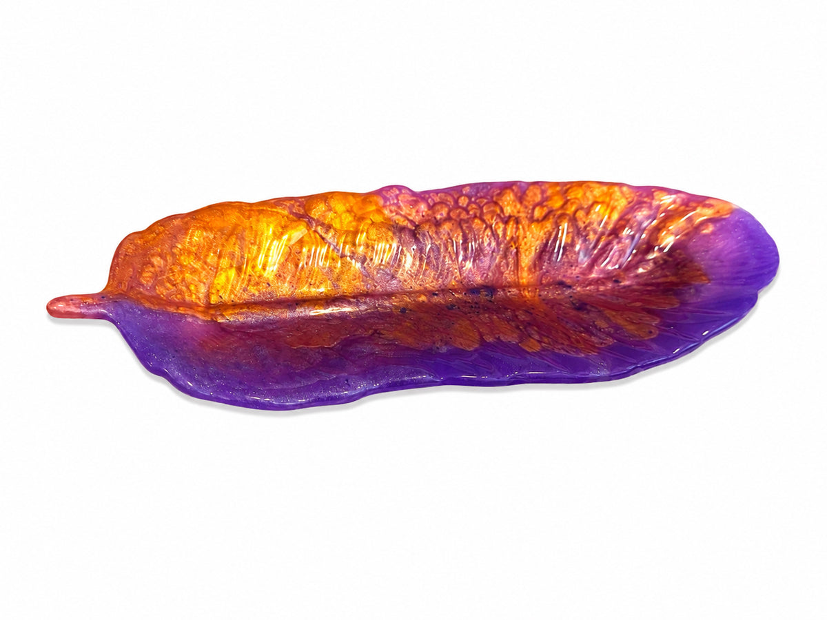 Purple & Gold Resin Feather Tray