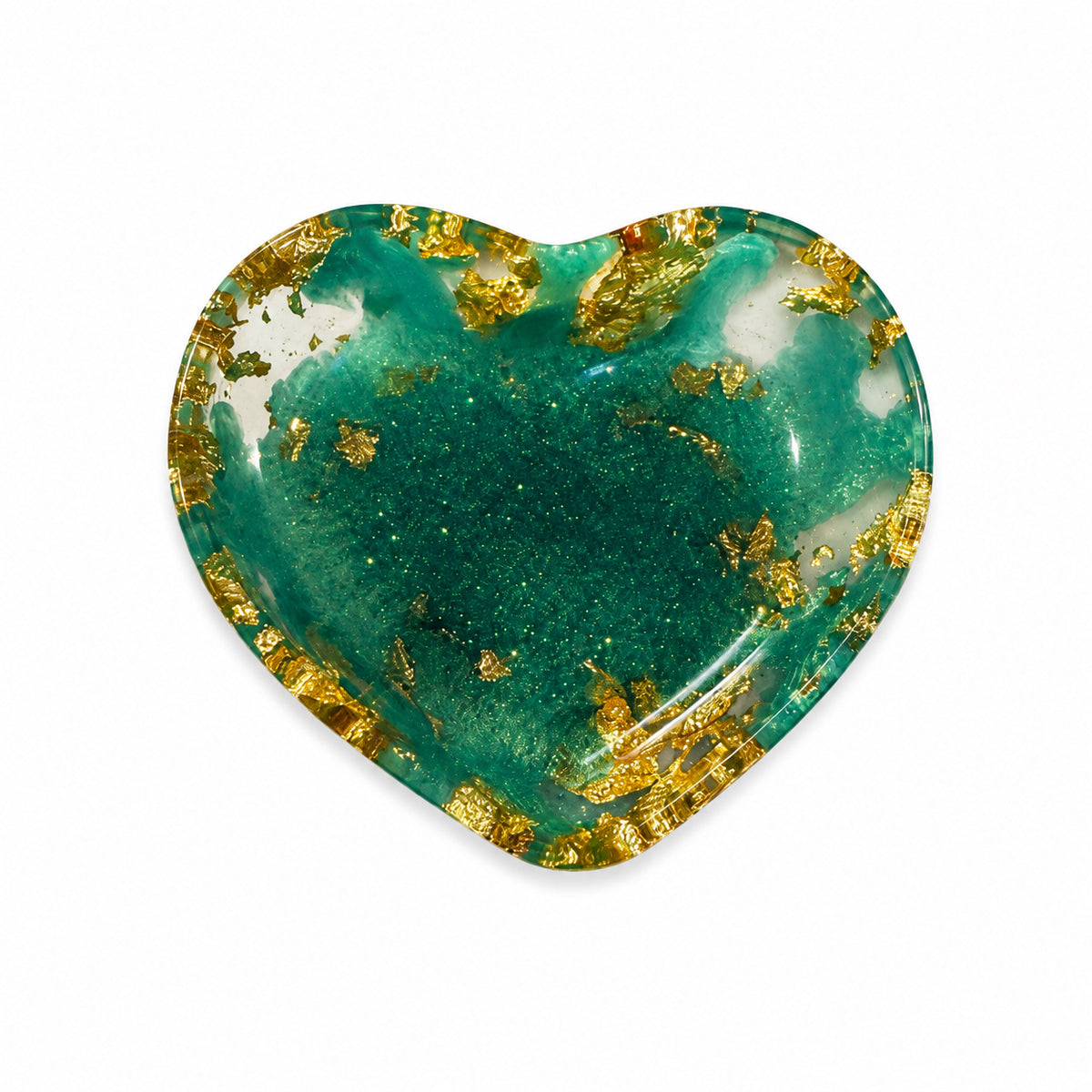 Green Glitter & Gold Resin Heart Dish