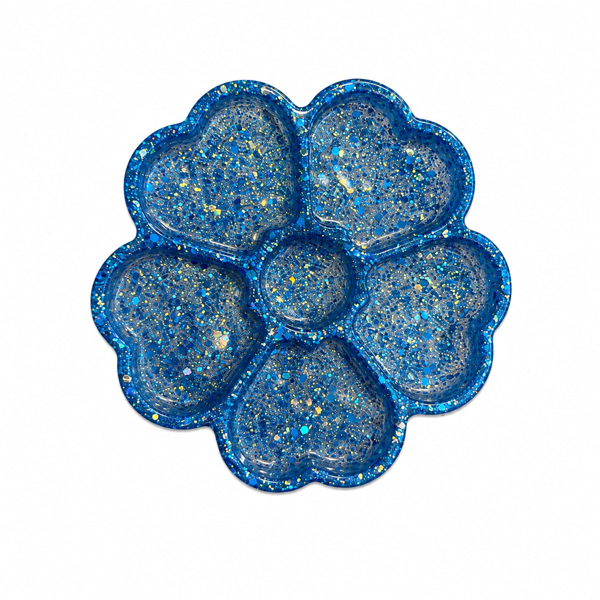 Blue Glitter Flower Resin Tray