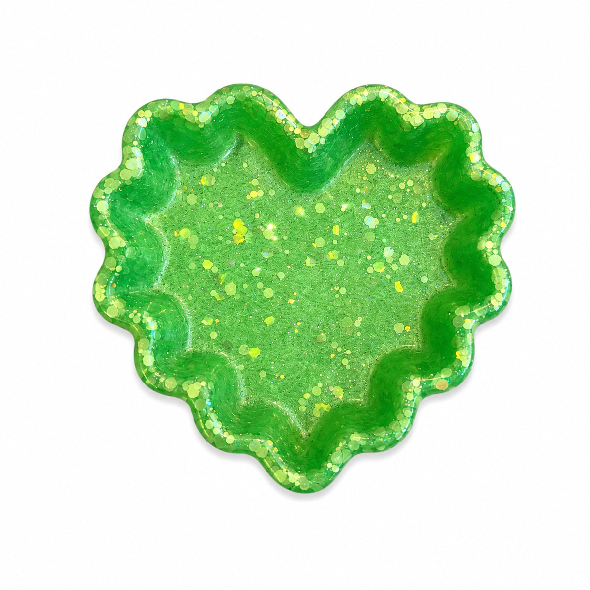 Green Glitter Wavy Heart Tray