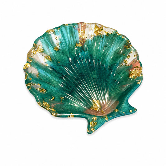 Dark Green & Gold Resin Shell Dish