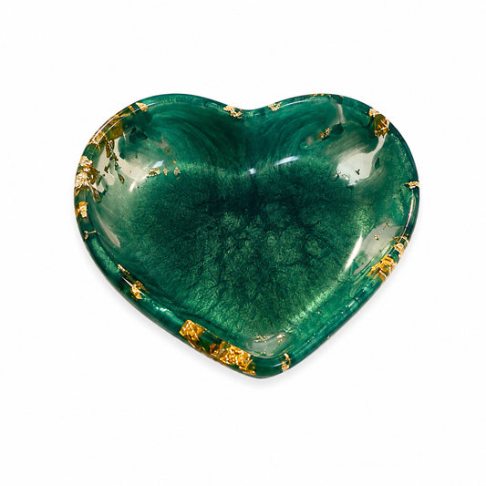 Dark Green & Gold Resin Heart Dish