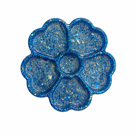 Blue Glitter Flower Resin Tray