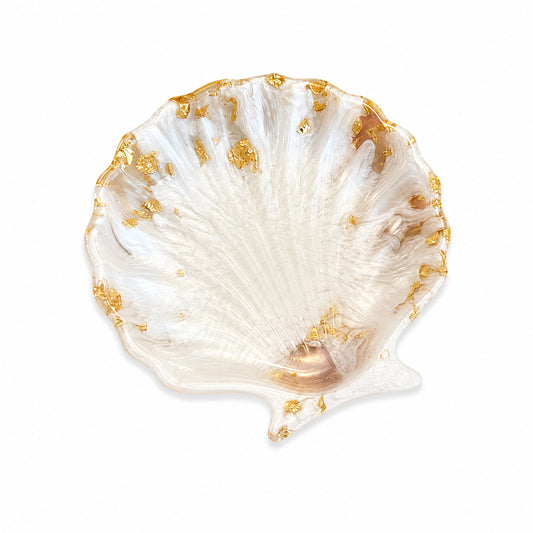 Pearl White & Gold Resin Shell Dish