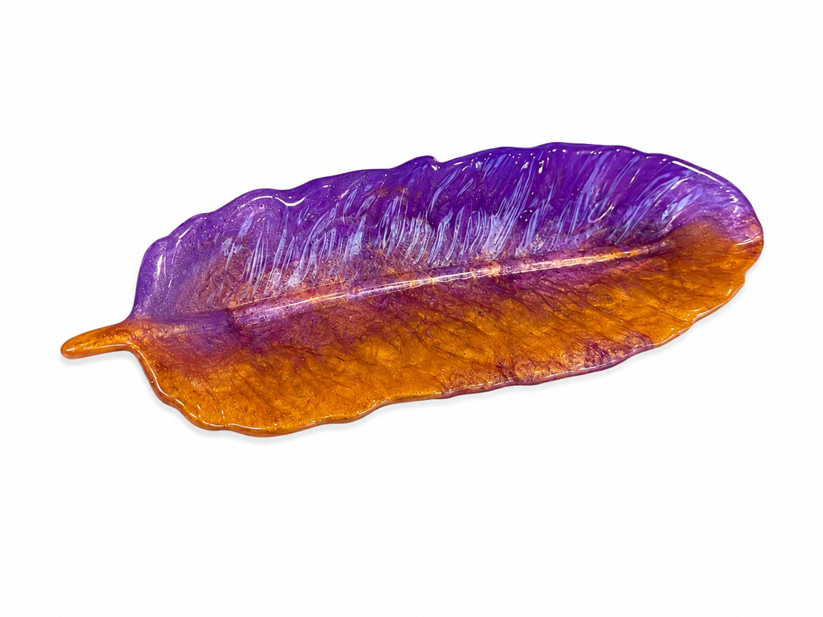 Purple & Gold Resin Feather Tray