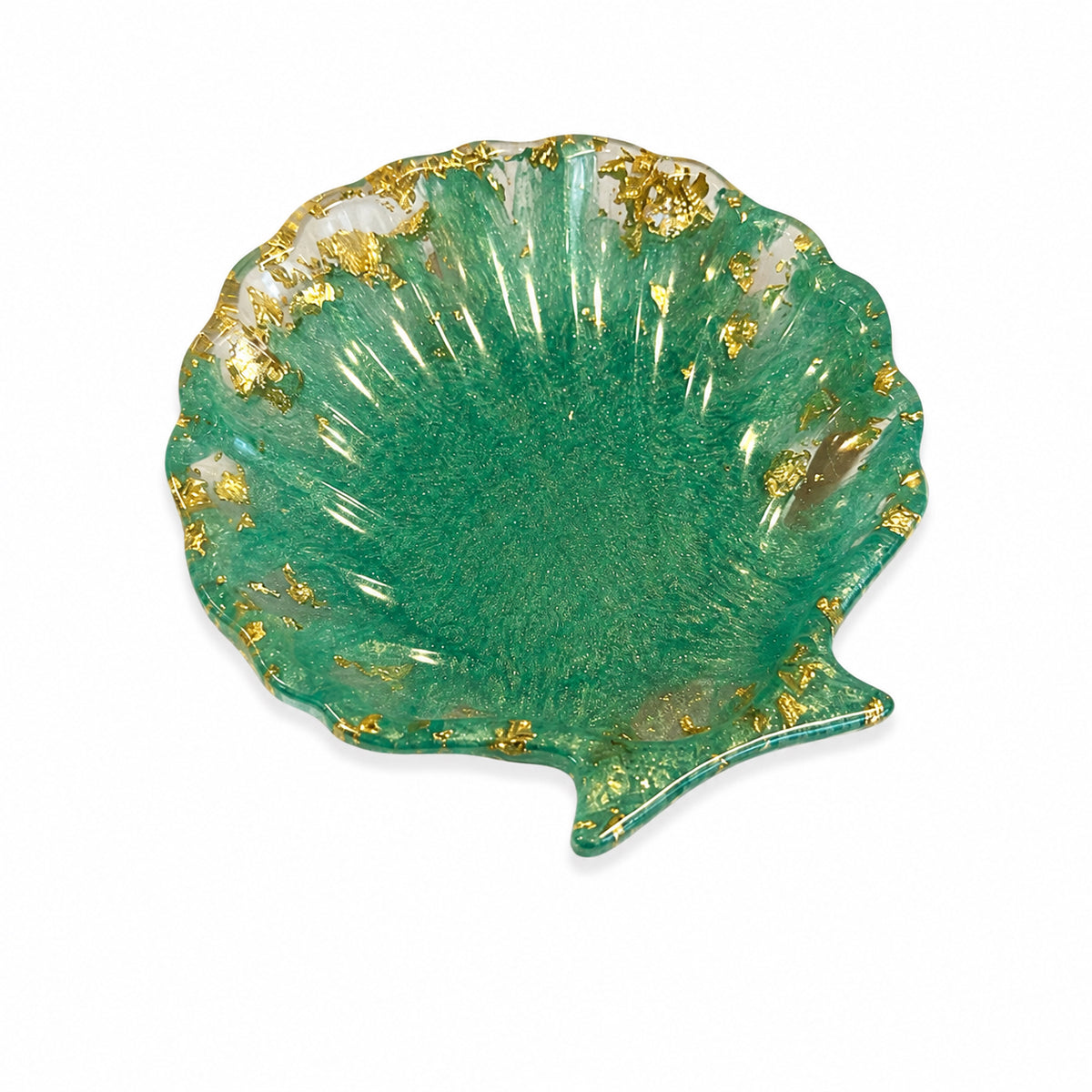 Green Glitter & Gold Resin Shell Dish