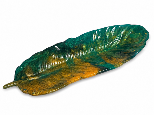 Green & Gold Resin Feather Tray