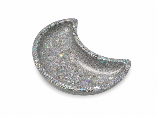 Silver Glitter Resin Moon Dish