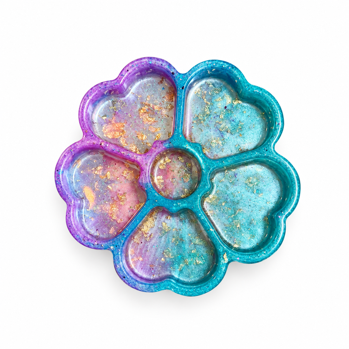 Purple/Teal & Gold Flower Resin Tray