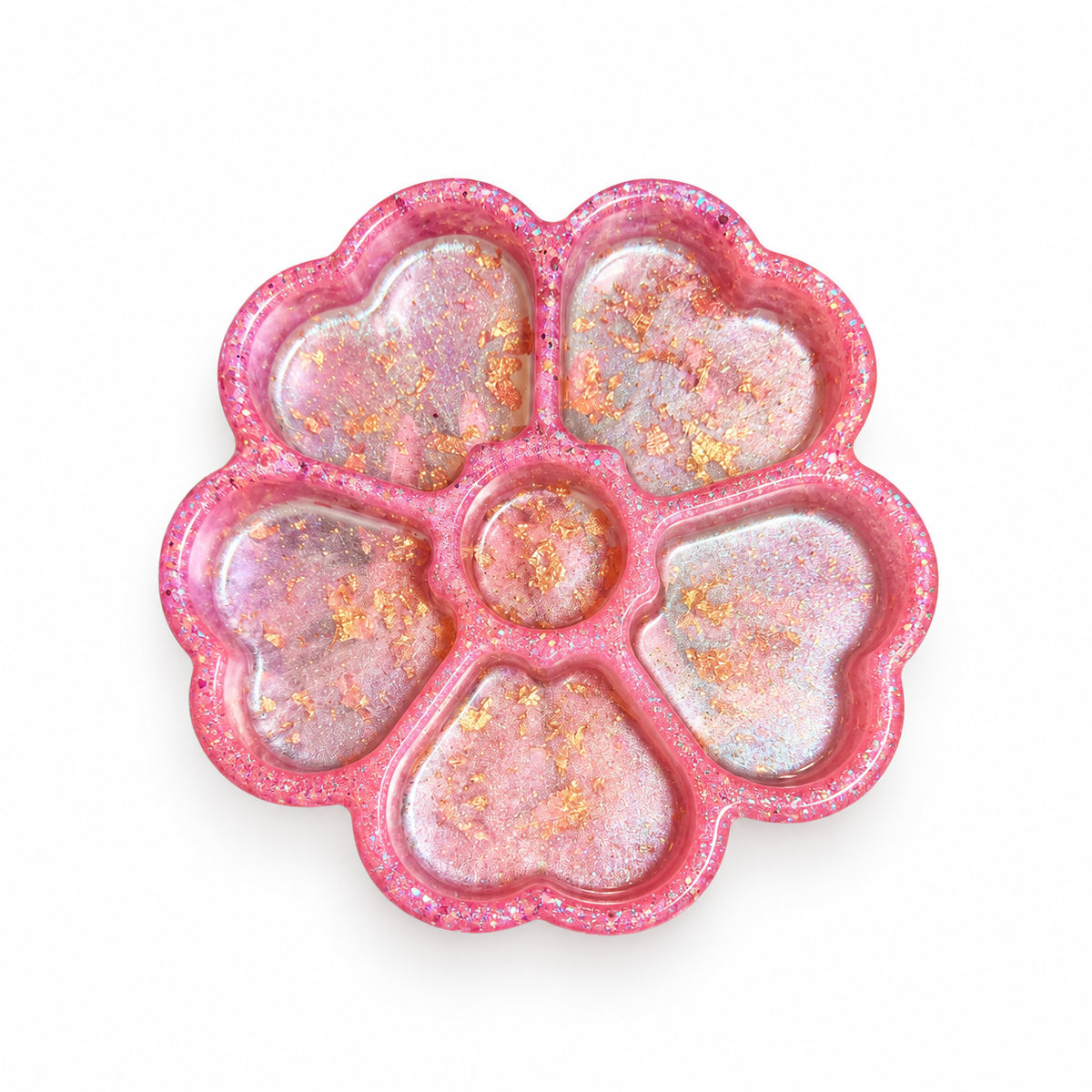 Pink & Gold Flake Flower Resin Tray